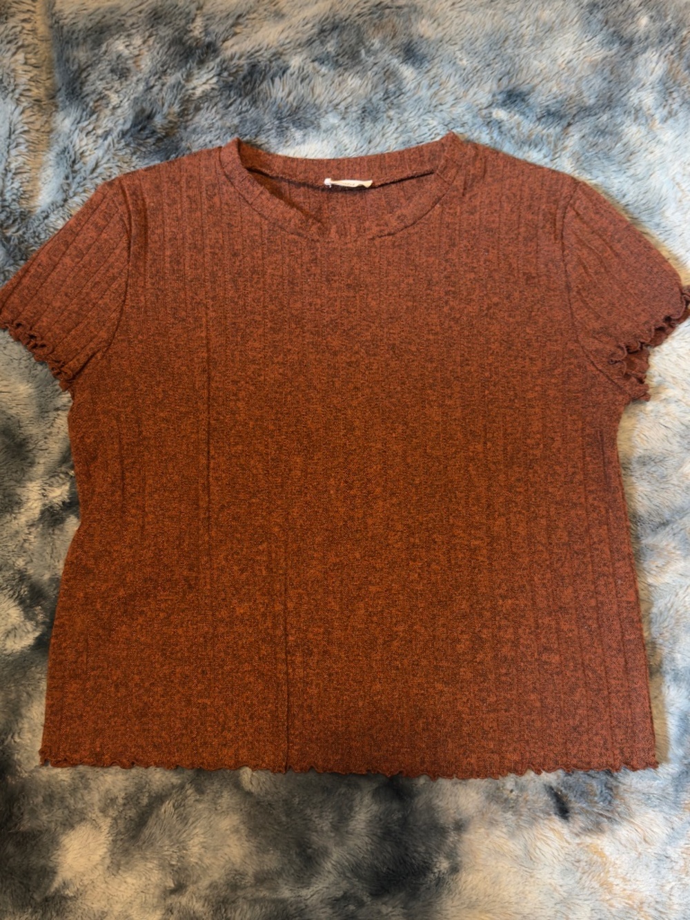 Ardene Ribbed Rust Brown Lettuce Hem Top | Large